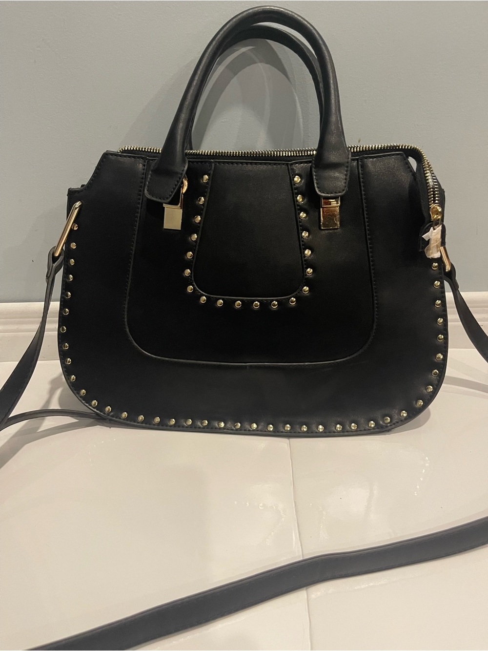 New Black Studded Tote Handbag - Classic Women's Bag